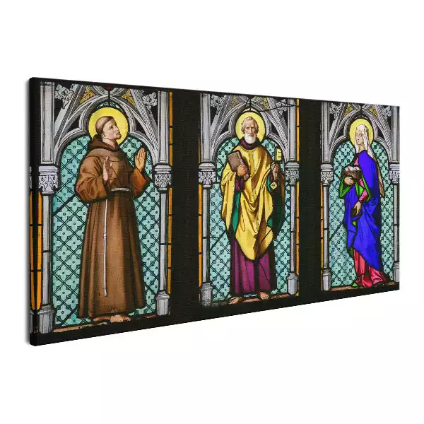 Obraz na płótnie Witraż Święci Franciszek, Piotr i Elżbieta