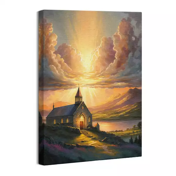 Obraz na płótnie Kościół zachód słońca