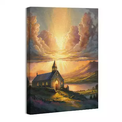 Obraz na płótnie Kościół zachód słońca