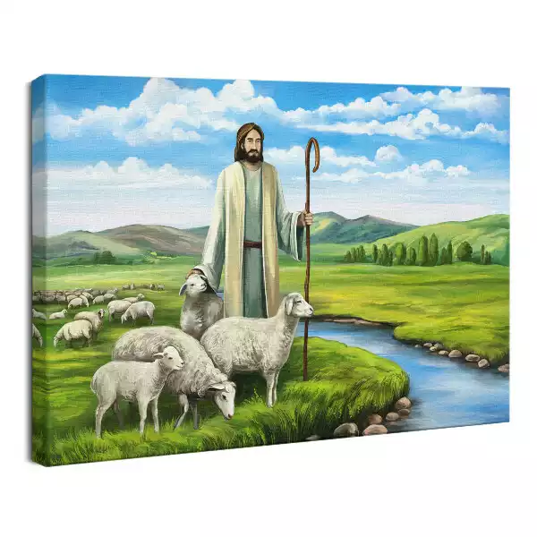 Obraz drukowany na płótnie Pan Jezus Dobry Pasterz Owce