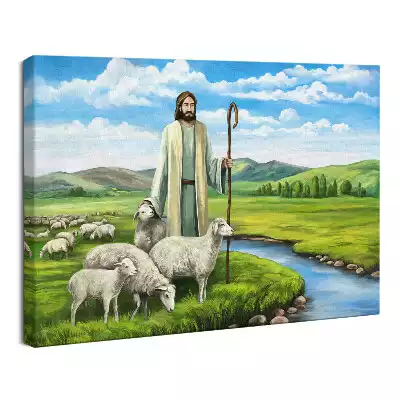 Obraz drukowany na płótnie Pan Jezus Dobry Pasterz Owce