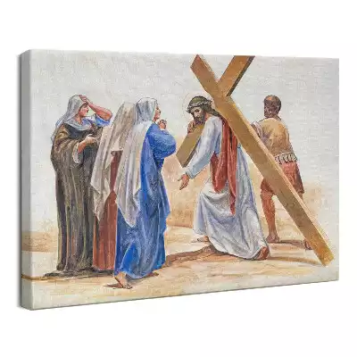 Obraz drukowany na płótnie Jezus Niesie Krzyż Matka Boża