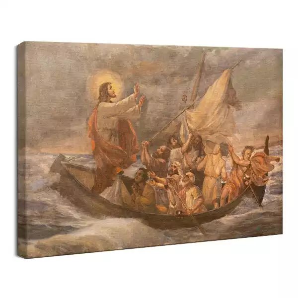 Obraz drukowany na płótnie Jezus na Łodzi Burza
