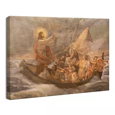 Obraz drukowany na płótnie Jezus na Łodzi Burza