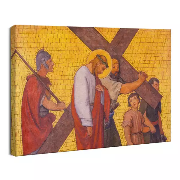Obraz drukowany na płótnie Szymon z Cyreny pomaga Jezusowi nieść krzyż