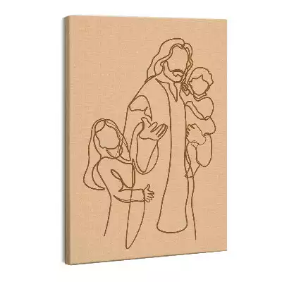 Obraz canvas Line-art minimalistyczna grafika Jezusa z dziećmi