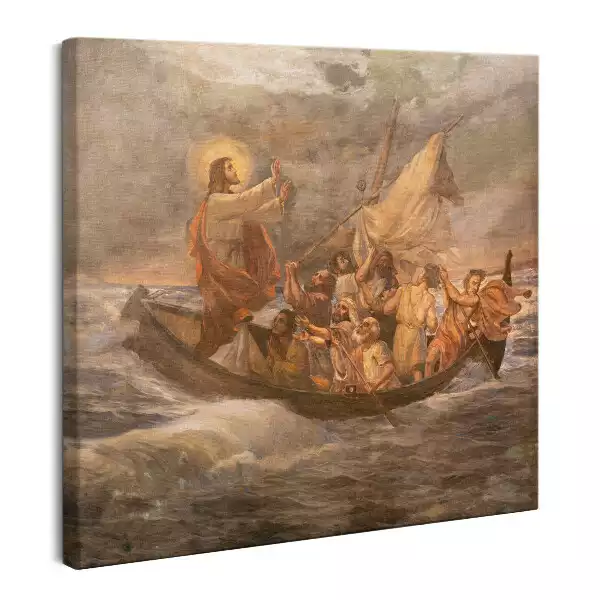 Obraz na płótnie Jezus na Łodzi Burza