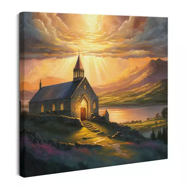 Obraz na płótnie Kościół zachód słońca