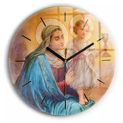 Zegar szklany okrągły Maryja Jezus Eucharystia