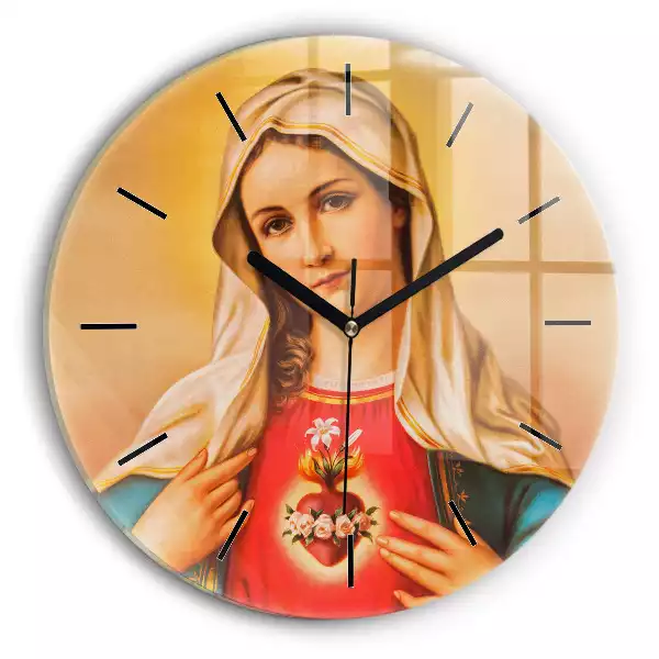 Zegar szklany okrągły Święta Maryja Matka Boża