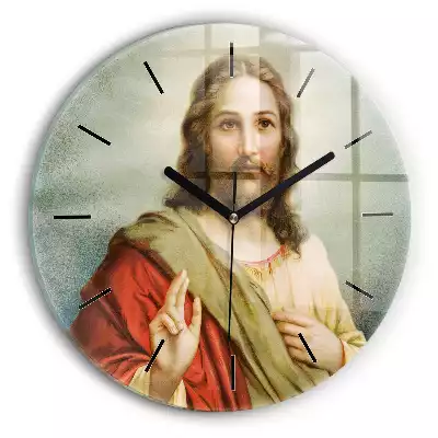 Zegar szklany okrągły Portret Jezus Chrystus