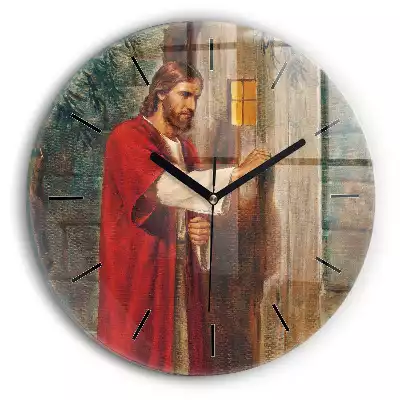 Zegar szklany okrągły Jezus odwiedzający dom