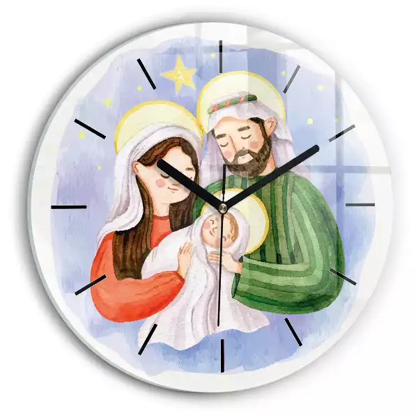 Zegar szklany okrągły Maryja Józef Jezus