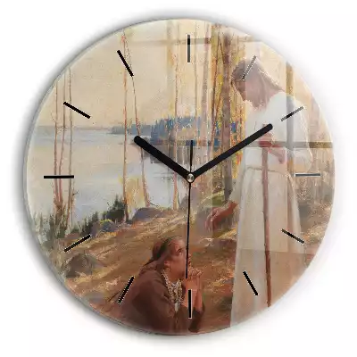 Zegar szklany okrągły Pejzaż Jezus i kobieta