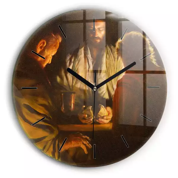 Zegar szklany okrągły Jezus chleb i wino