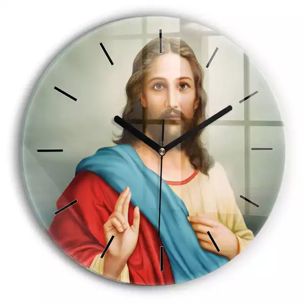 Zegar szklany okrągły Błogosławienie Jezus