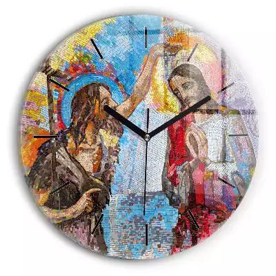 Zegar szklany okrągły Mozaika Chrzest Jezusa