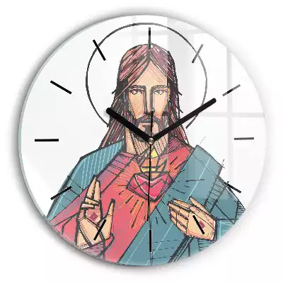 Zegar szklany okrągły Ilustracja Jezus Chrystus