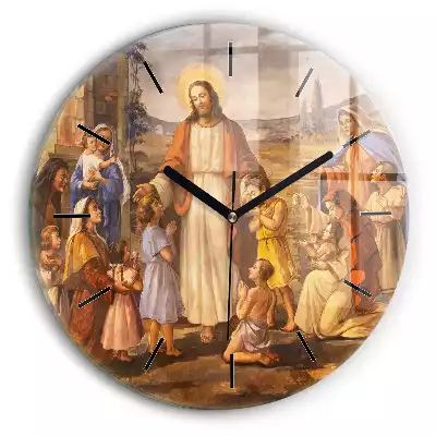 Zegar szklany okrągły Jezus Chrystus i dzieci