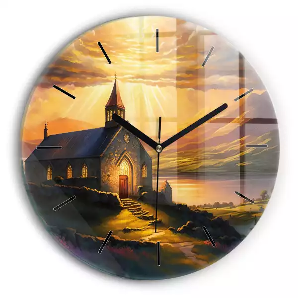 Zegar szklany okrągły Ilustracja pejzaż kościół