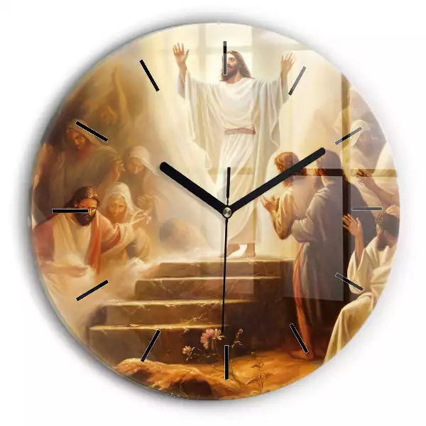 Zegar szklany okrągły Zmartwychwstanie Jezusa