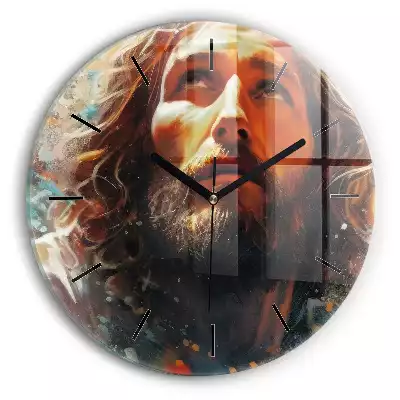 Zegar szklany okrągły Ilustracja Twarz Jezusa