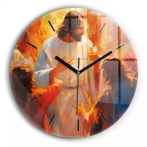 Zegar szklany okrągły Jezus Chrystus i ludzie
