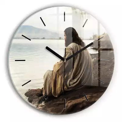 Zegar szklany okrągły Jezus Chrystus na brzegu