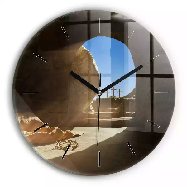 Zegar szklany okrągły Pusty grób Chrystusa