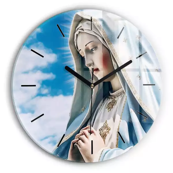Zegar szklany okrągły Figura Maryi Matki Bożej