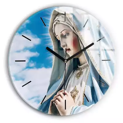 Zegar szklany okrągły Figura Maryi Matki Bożej