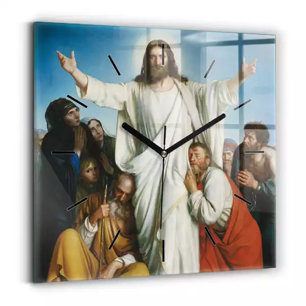 Zegar ścienny kwadratowy Jezus nauczający ludzi