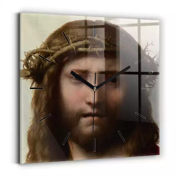Zegar ścienny kwadrat Jezus korona cierniowa