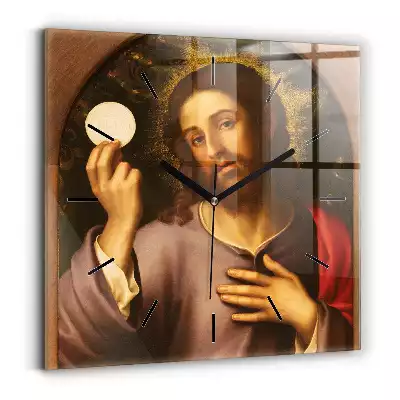 Zegar na szkle kwadrat Jezus Eucharystia Święta