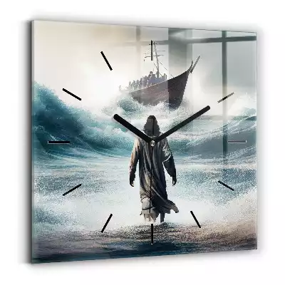 Zegar ścienny kwadrat Jezus morze i łódź