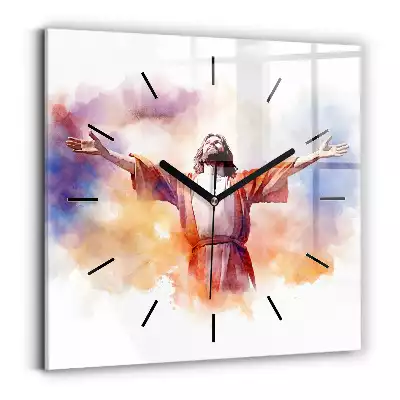 Zegar ścienny kwadratowy Akwarele Jezus i niebo