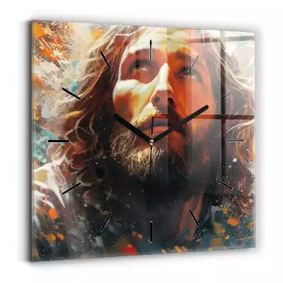 Zegar ścienny kwadratowy Ilustracja Twarz Jezusa